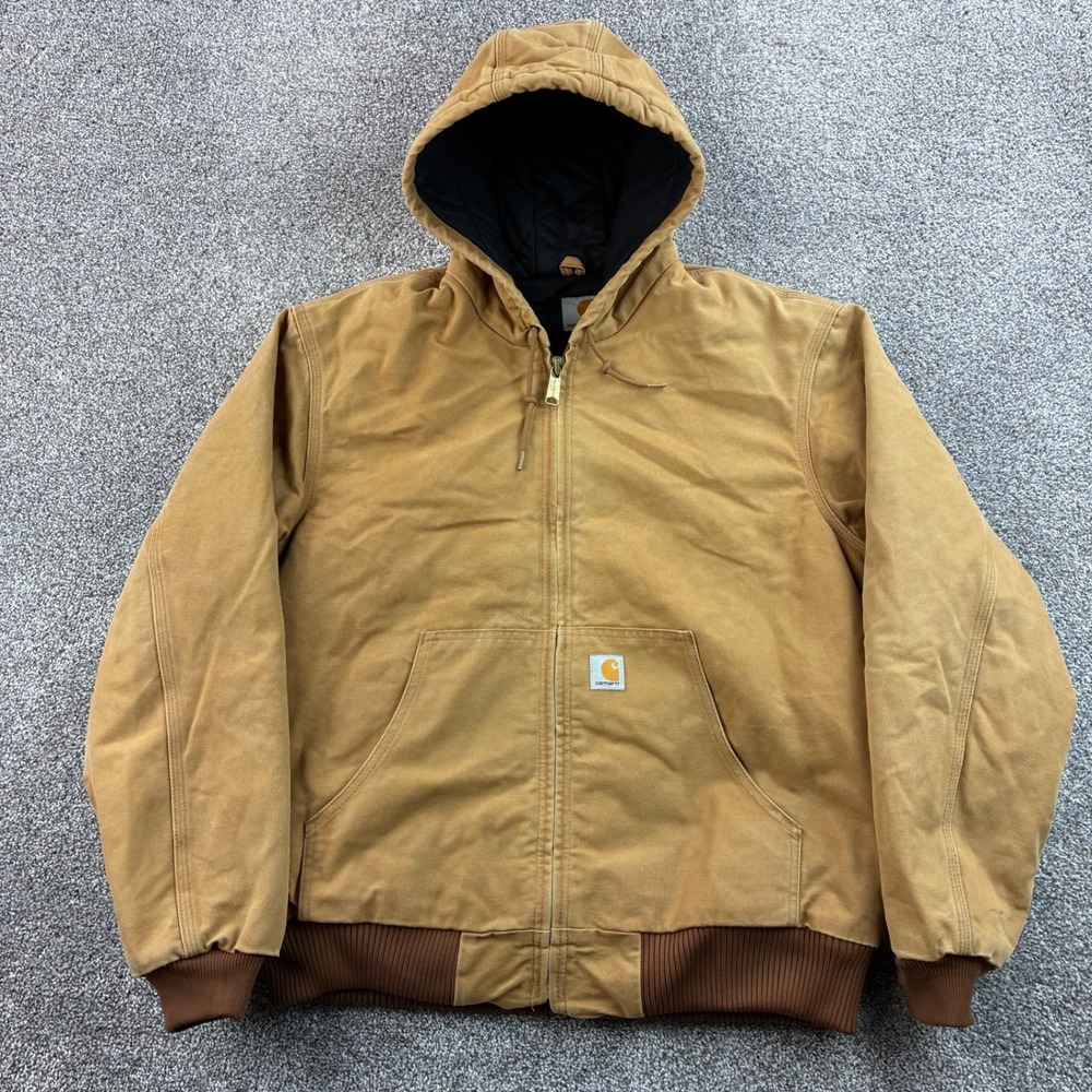 Carhartt Jacket Mens Large Brown Canvas Hooded Quilted Active Work J140 BRN